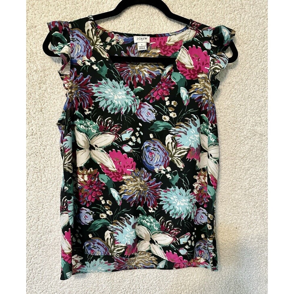 J.CREW Ruffle Top Womens Multicolor Floral‎ Sleeveless V Neck Pullover Size 8
